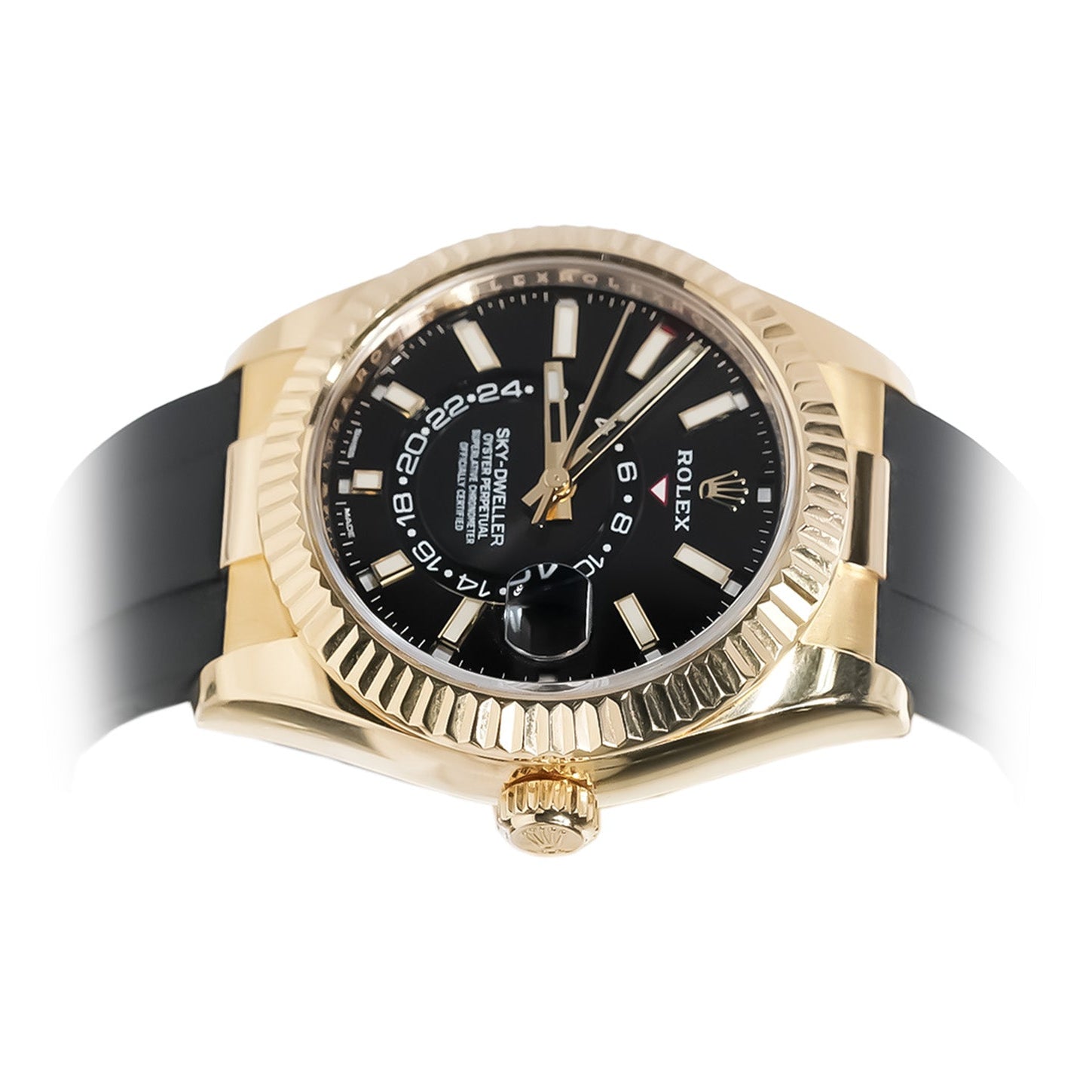 Rolex Sky - Dweller 42mm Yellow Gold Black Dial Oysterflex Ref:326238 - Mr. Alex Jewelry