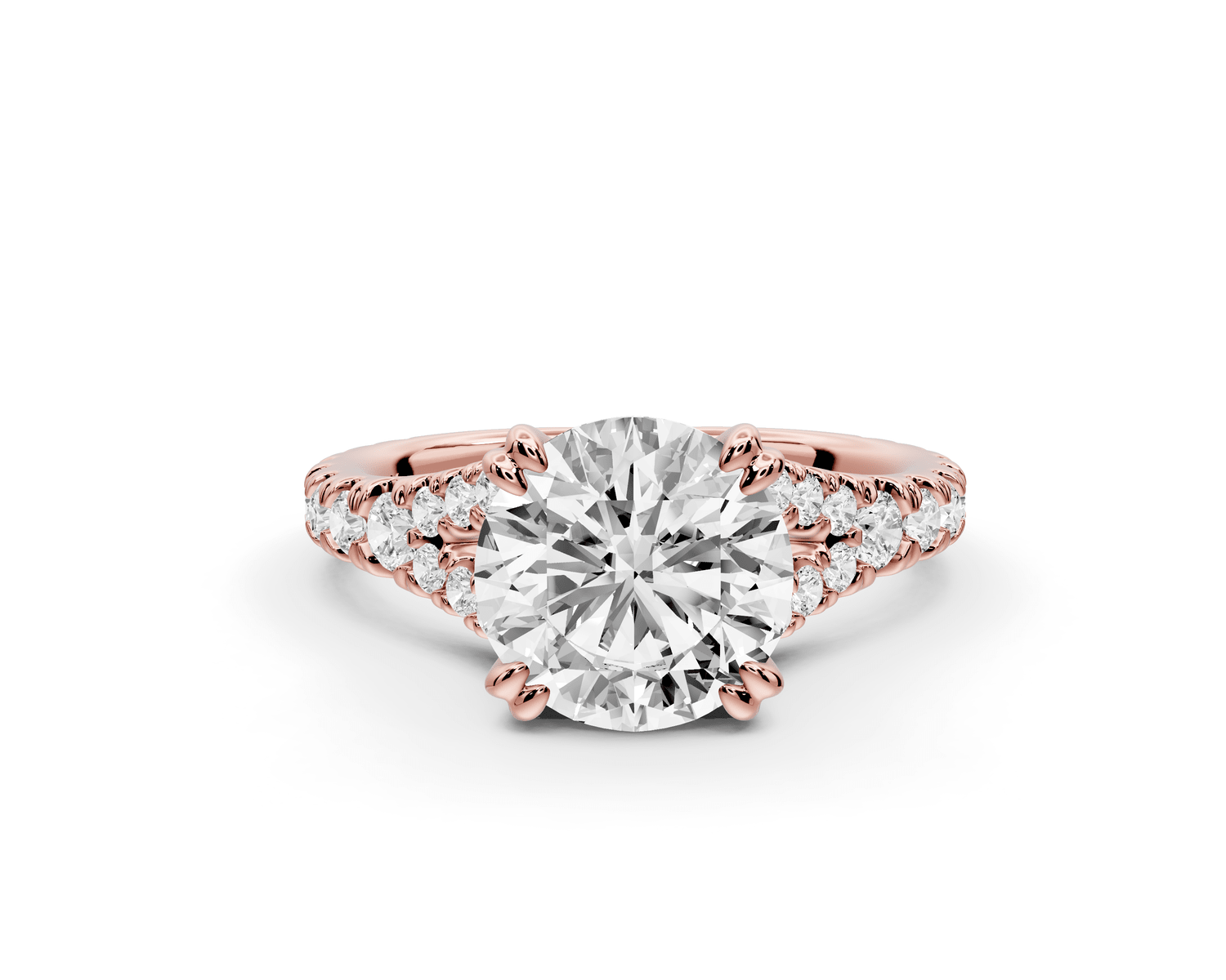 Rosalie - 2ct 14k rose gold round Pavé Cathedral Hidden Halo with Diamond Bridge split shank Engagement Ring - Mr. Alex Jewelry