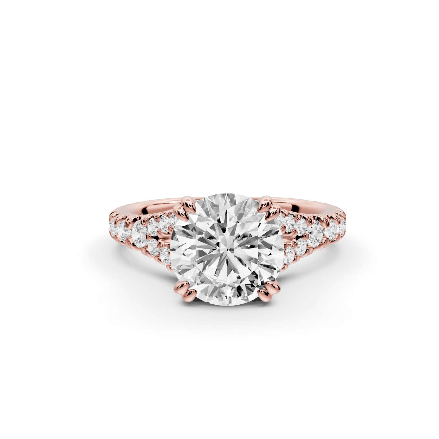 Rosalie - 2ct 14k rose gold round Pavé Cathedral Hidden Halo with Diamond Bridge split shank Engagement Ring - Mr. Alex Jewelry