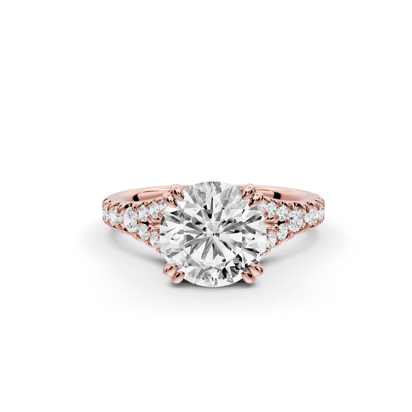Rosalie - 2ct 14k rose gold round Pavé Cathedral Hidden Halo with Diamond Bridge split shank Engagement Ring - Mr. Alex Jewelry