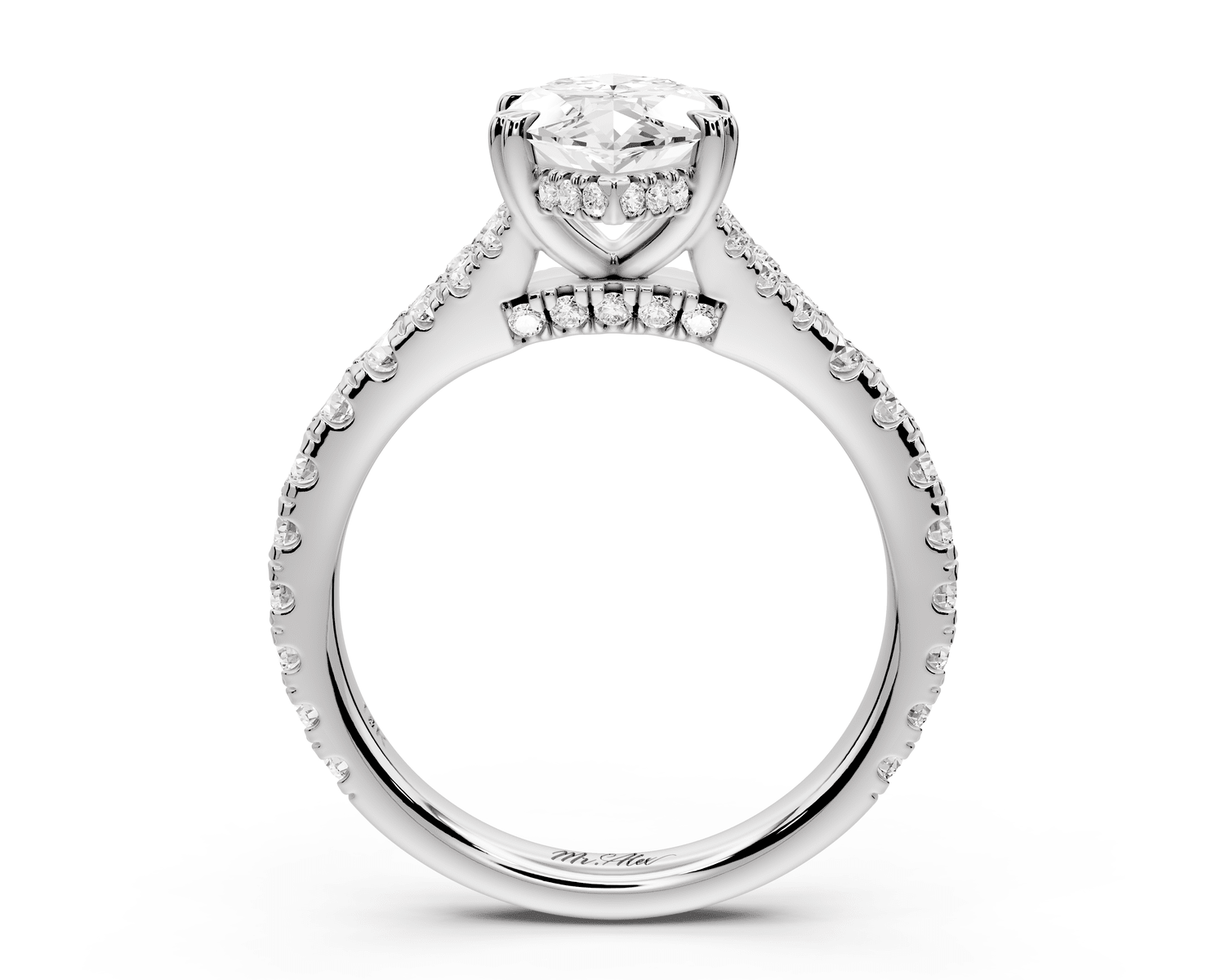 Rosalie - 2ct 14k white gold marquise Pavé Cathedral Hidden Halo with Diamond Bridge split shank Engagement Ring - Mr. Alex Jewelry