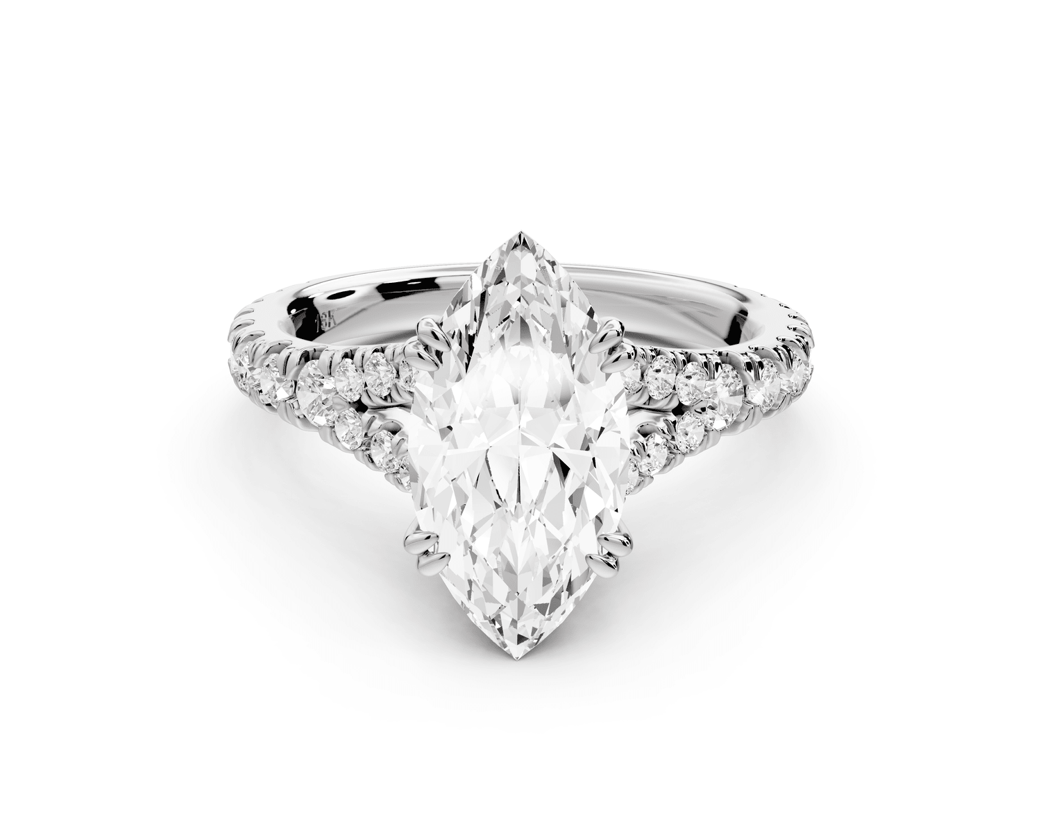 Rosalie - 2ct 14k white gold marquise Pavé Cathedral Hidden Halo with Diamond Bridge split shank Engagement Ring - Mr. Alex Jewelry