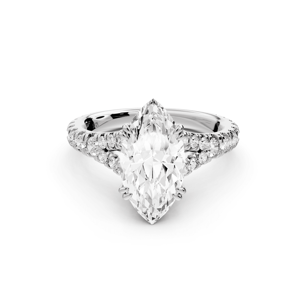 Rosalie - 2ct 14k white gold marquise Pavé Cathedral Hidden Halo with Diamond Bridge split shank Engagement Ring - Mr. Alex Jewelry