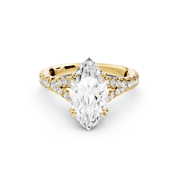 Rosalie - 2ct 14k yellow gold marquise Pavé Cathedral Hidden Halo with Diamond Bridge split shank Engagement Ring - Mr. Alex Jewelry