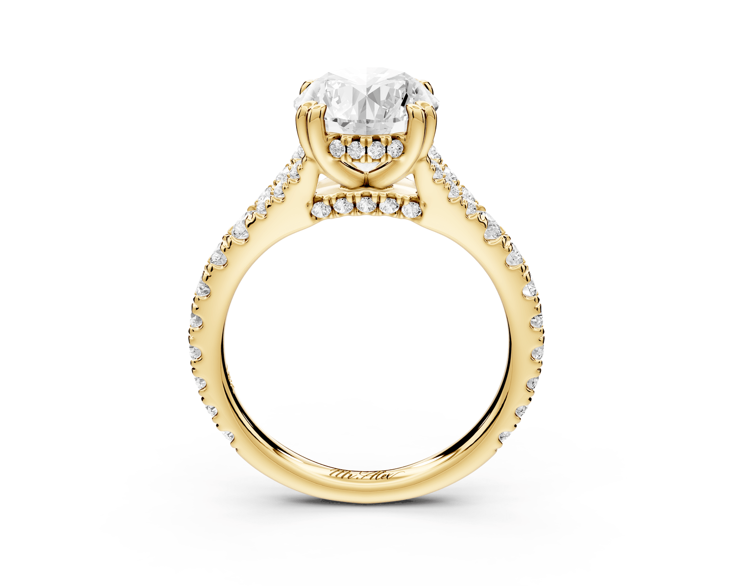 Rosalie - 2ct 14k yellow gold round Pavé Cathedral Hidden Halo with Diamond Bridge split shank Engagement Ring - Mr. Alex Jewelry