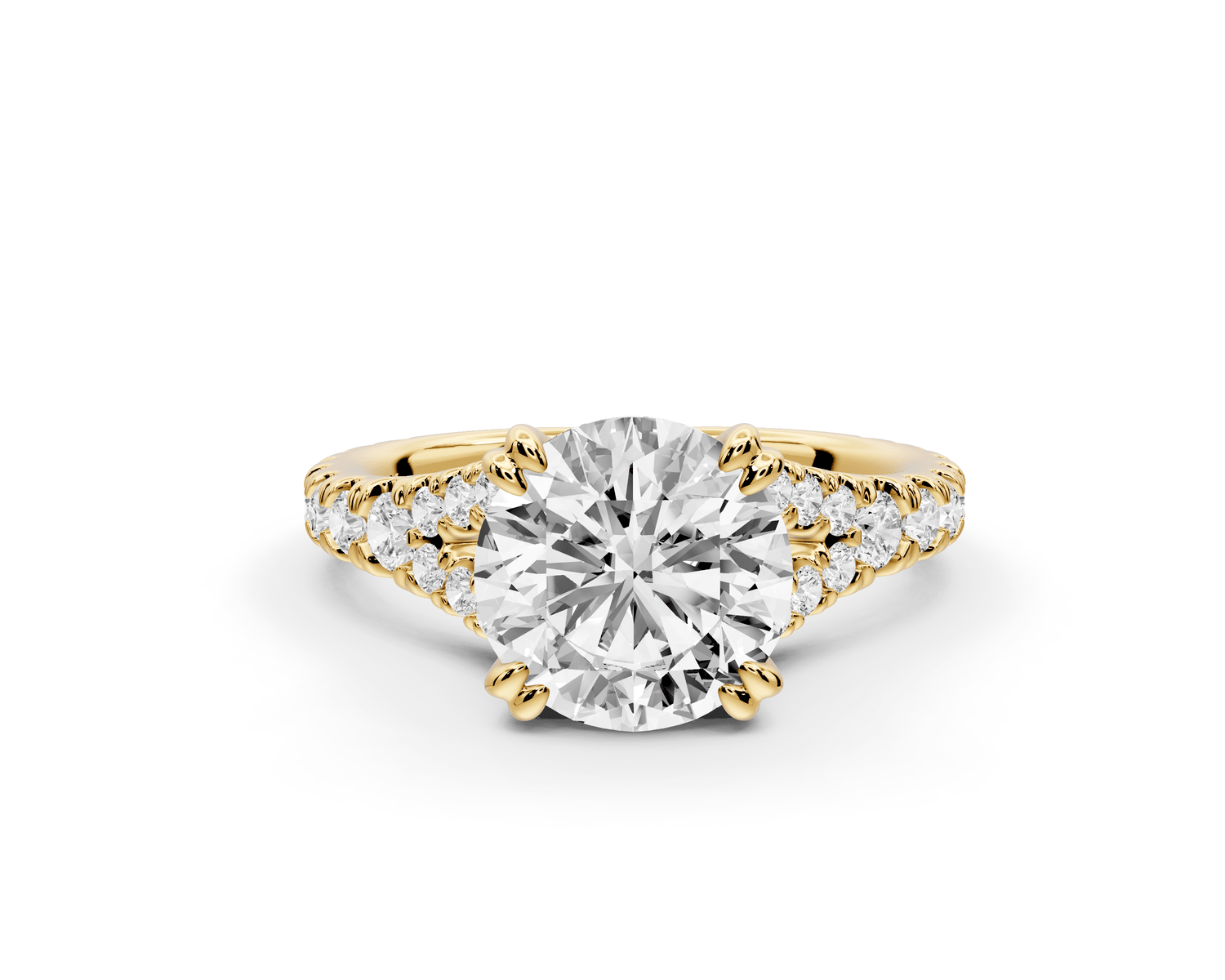 Rosalie - 2ct 14k yellow gold round Pavé Cathedral Hidden Halo with Diamond Bridge split shank Engagement Ring - Mr. Alex Jewelry