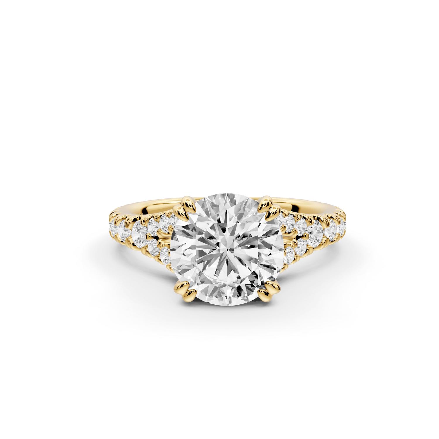 Rosalie - 2ct 14k yellow gold round Pavé Cathedral Hidden Halo with Diamond Bridge split shank Engagement Ring - Mr. Alex Jewelry