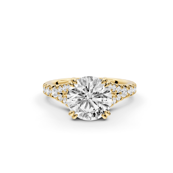 Rosalie - 2ct 14k yellow gold round Pavé Cathedral Hidden Halo with Diamond Bridge split shank Engagement Ring - Mr. Alex Jewelry