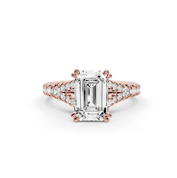 Rosalie - 2ct 18k rose gold emerald Pavé Cathedral Hidden Halo with Diamond Bridge split shank Engagement Ring - Mr. Alex Jewelry
