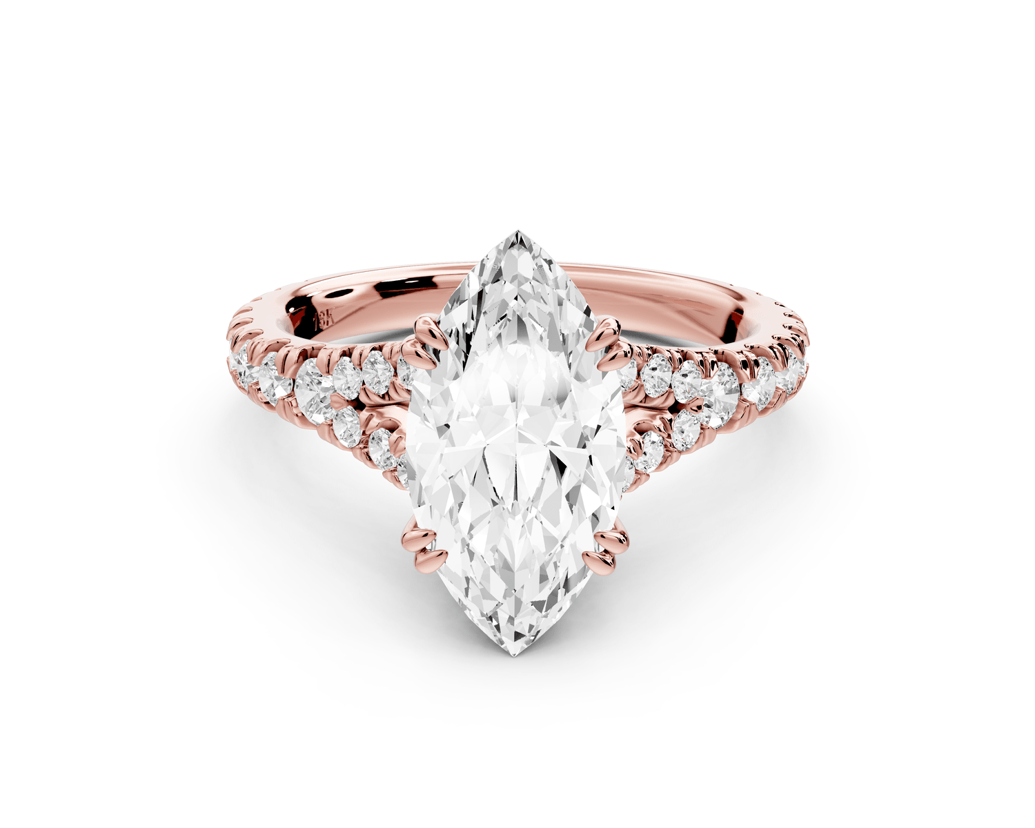 Rosalie - 2ct 18k rose gold marquise Pavé Cathedral Hidden Halo with Diamond Bridge split shank Engagement Ring - Mr. Alex Jewelry