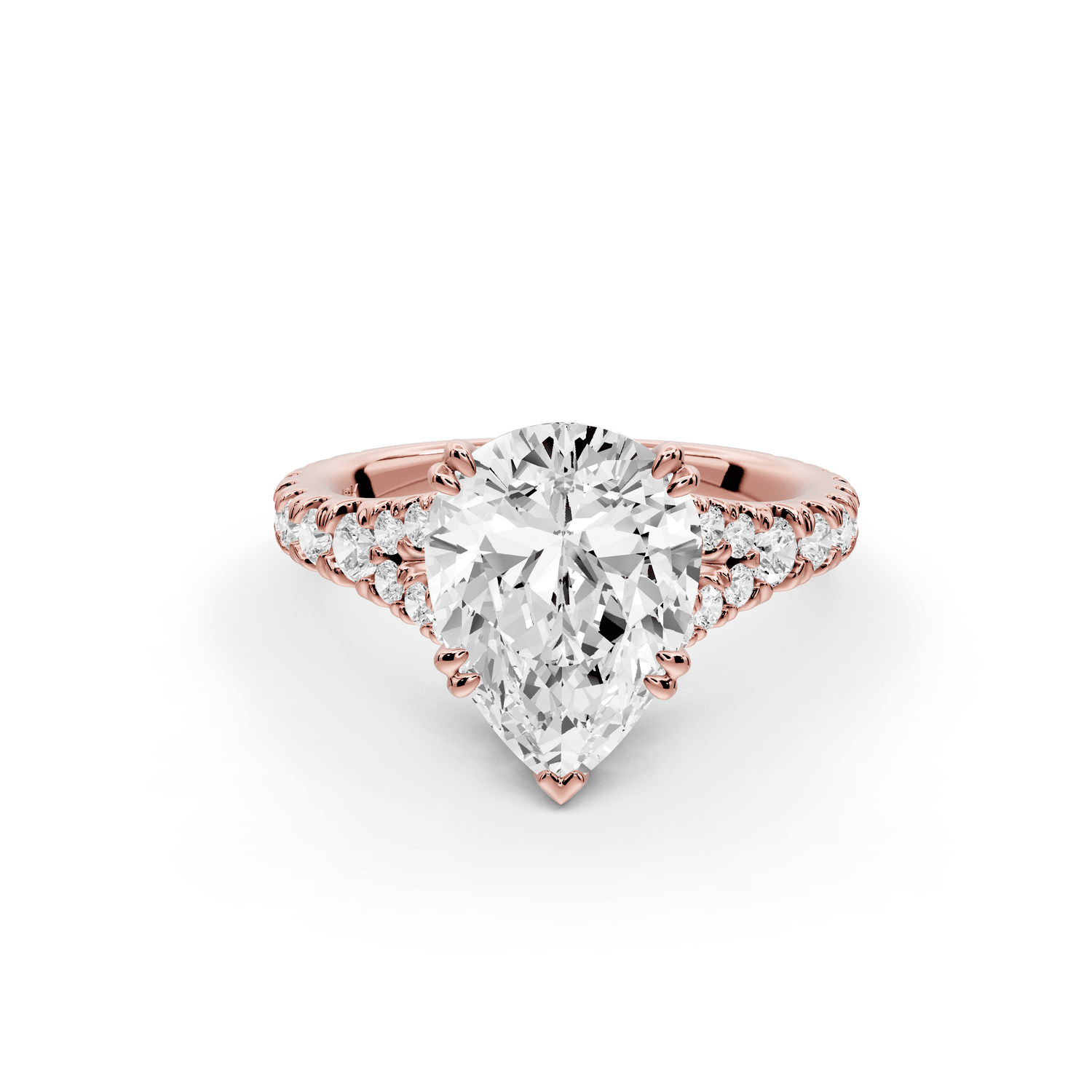 Rosalie - 2ct 18k rose gold pear Pavé Cathedral Hidden Halo with Diamond Bridge split shank Engagement Ring - Mr. Alex Jewelry