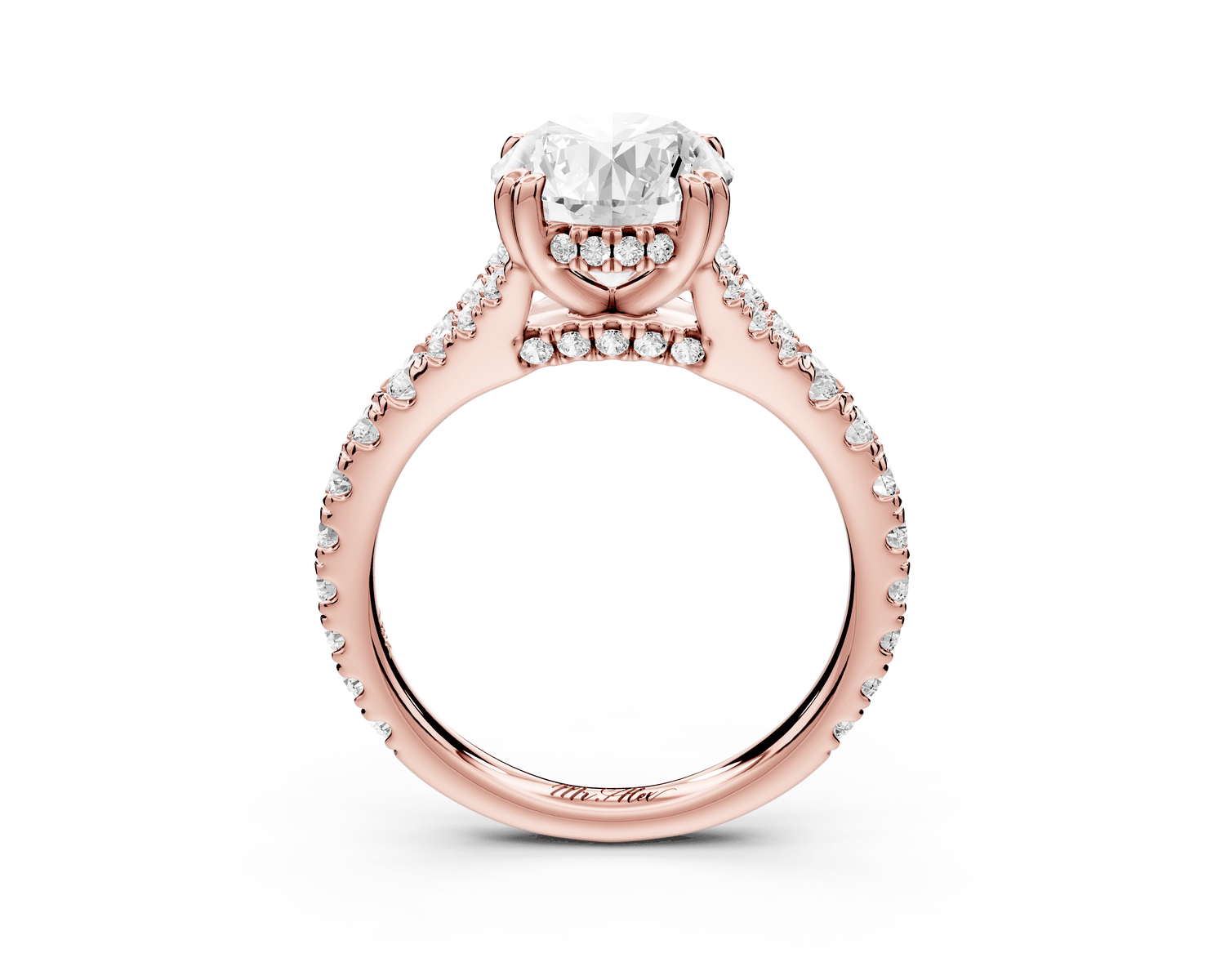 Rosalie - 2ct 18k rose gold round Pavé Cathedral Hidden Halo with Diamond Bridge split shank Engagement Ring - Mr. Alex Jewelry
