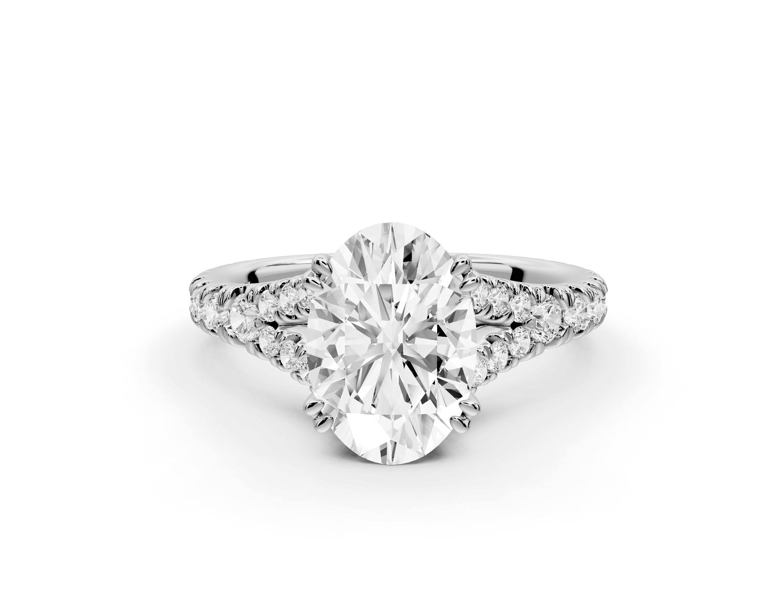 Rosalie - 2ct 18k white gold oval Pavé Cathedral Hidden Halo with Diamond Bridge split shank Engagement Ring - Mr. Alex Jewelry