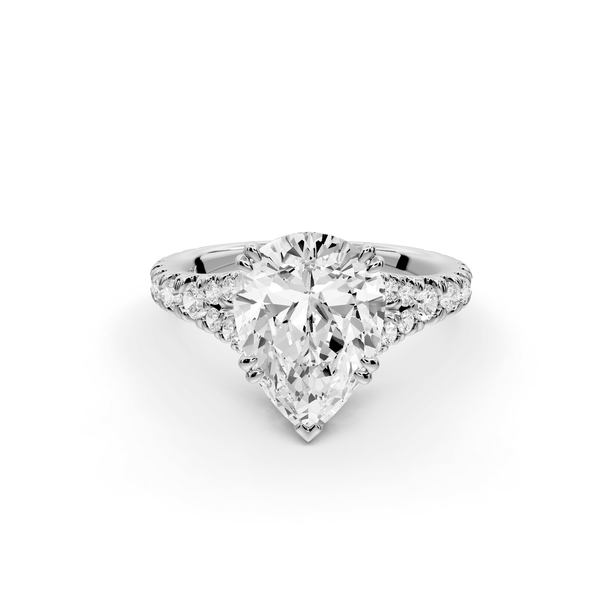 Rosalie - 2ct 18k white gold pear Pavé Cathedral Hidden Halo with Diamond Bridge split shank Engagement Ring - Mr. Alex Jewelry