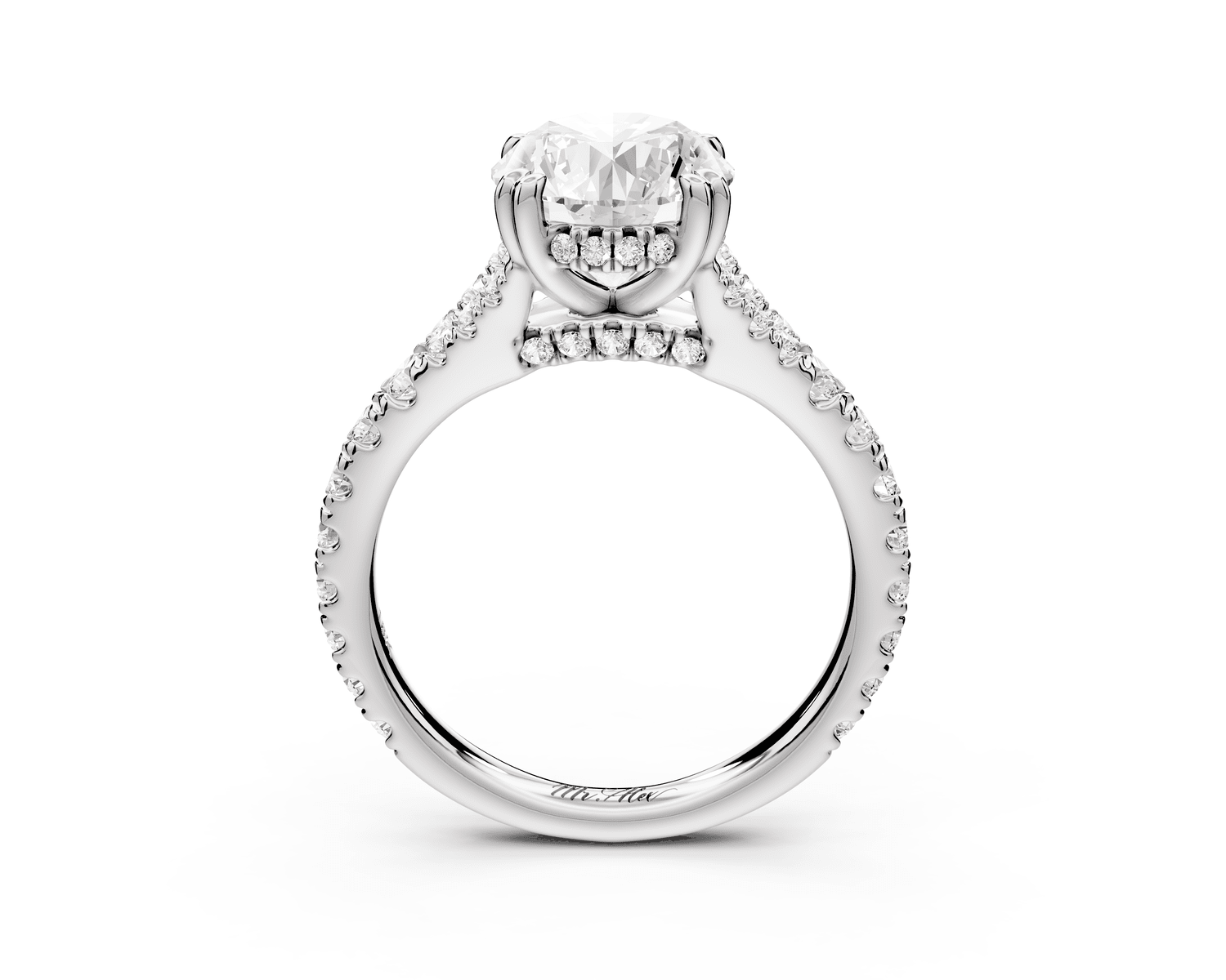 Rosalie - 2ct 18k white gold round Pavé Cathedral Hidden Halo with Diamond Bridge split shank Engagement Ring - Mr. Alex Jewelry