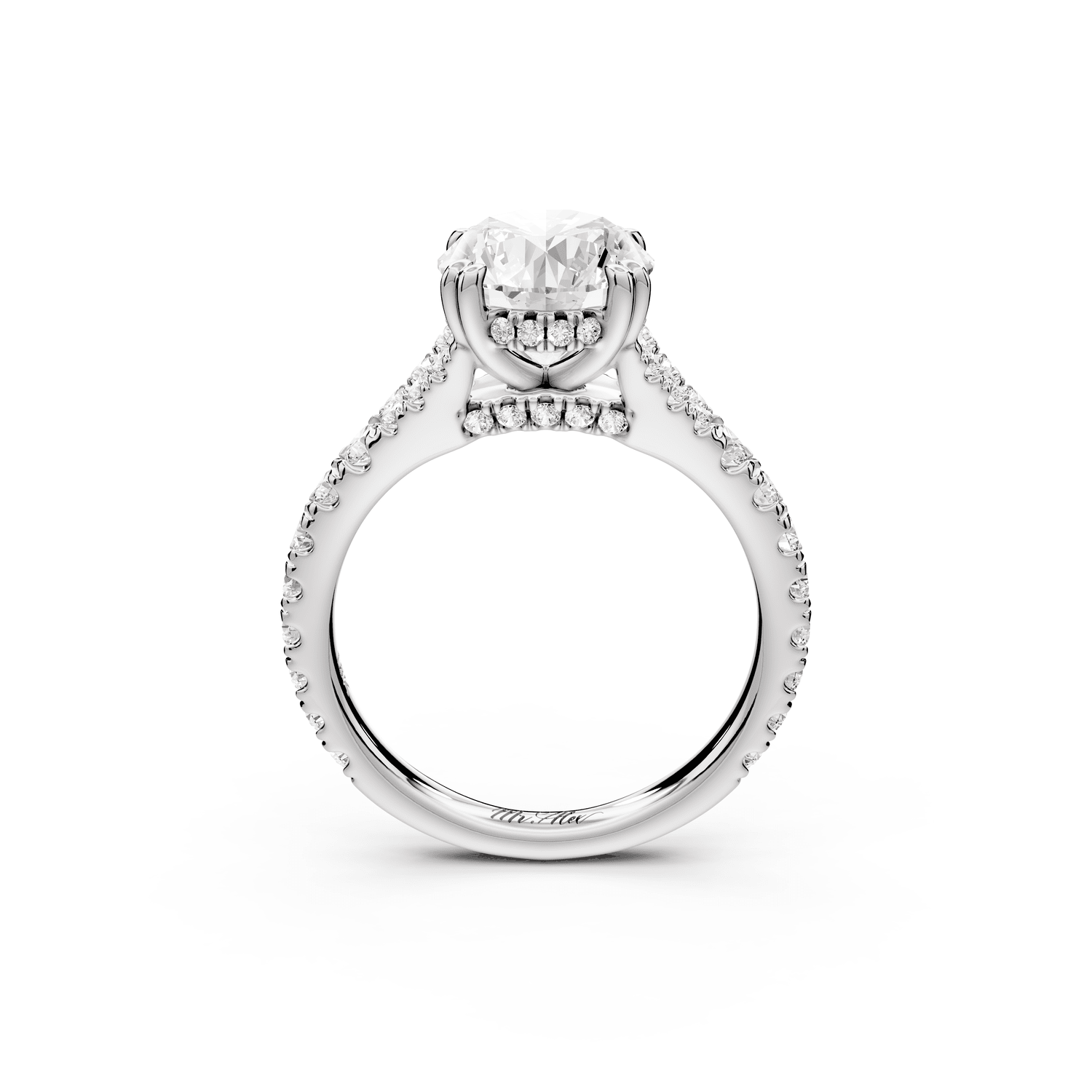 Rosalie - 2ct 18k white gold round Pavé Cathedral Hidden Halo with Diamond Bridge split shank Engagement Ring - Mr. Alex Jewelry