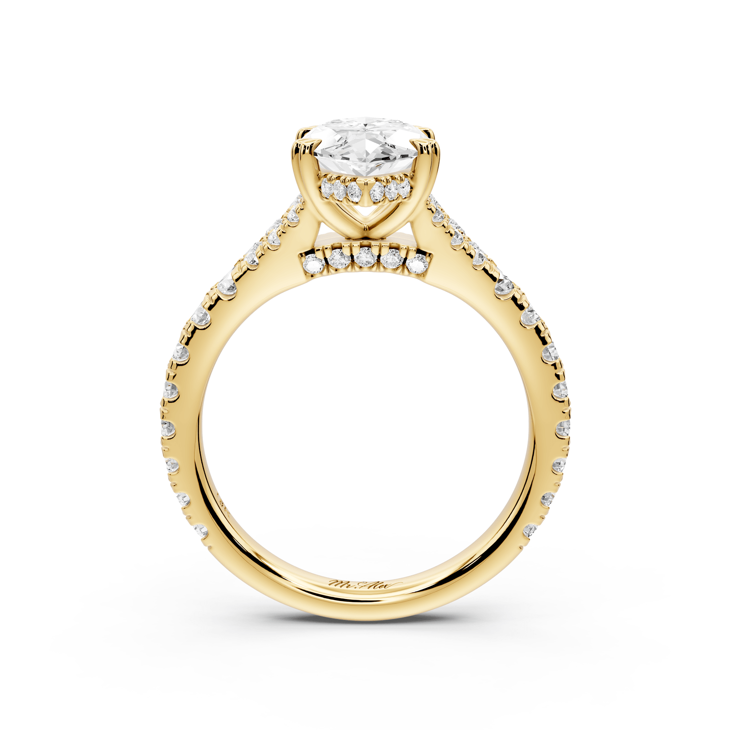 Rosalie - 2ct 18k yellow gold marquise Pavé Cathedral Hidden Halo with Diamond Bridge split shank Engagement Ring - Mr. Alex Jewelry