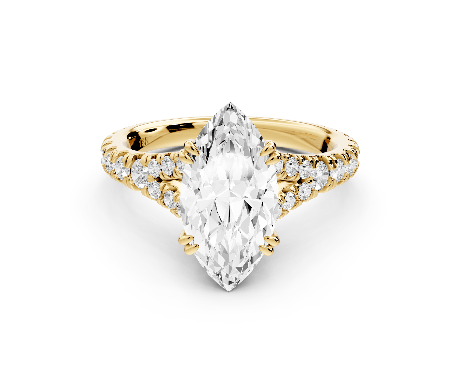 Rosalie - 2ct 18k yellow gold marquise Pavé Cathedral Hidden Halo with Diamond Bridge split shank Engagement Ring - Mr. Alex Jewelry