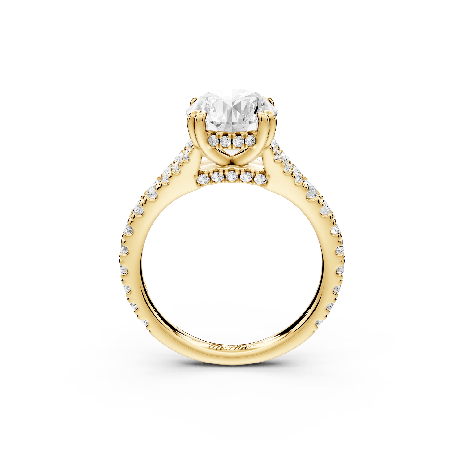 Rosalie - 2ct 18k yellow gold round Pavé Cathedral Hidden Halo with Diamond Bridge split shank Engagement Ring - Mr. Alex Jewelry