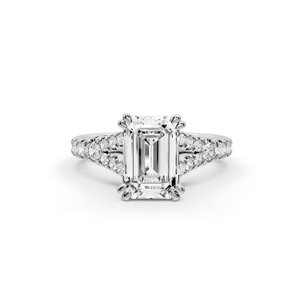 Rosalie - 2ct platinum emerald Pavé Cathedral Hidden Halo with Diamond Bridge split shank Engagement Ring - Mr. Alex Jewelry