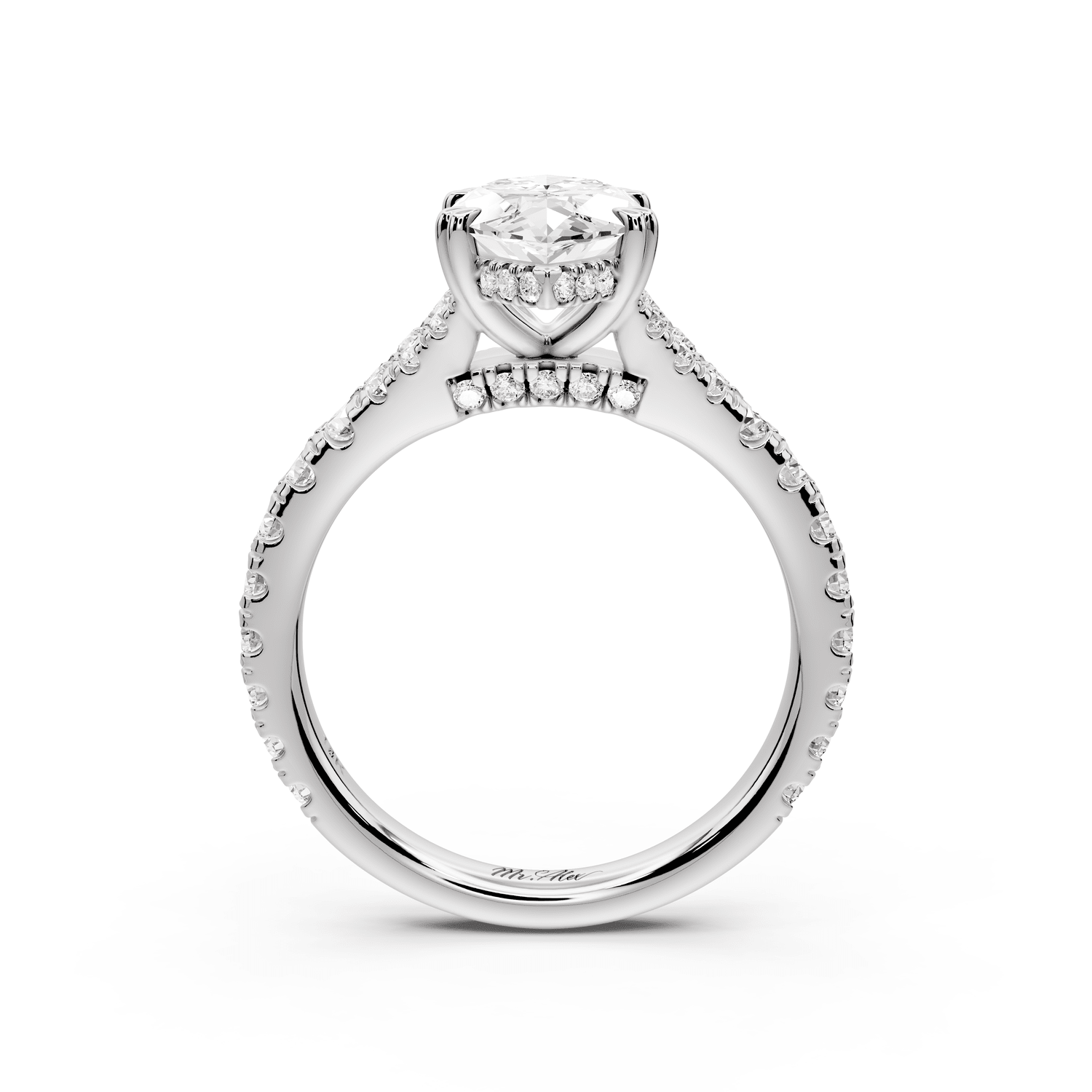 Rosalie - 2ct platinum marquise Pavé Cathedral Hidden Halo with Diamond Bridge split shank Engagement Ring - Mr. Alex Jewelry