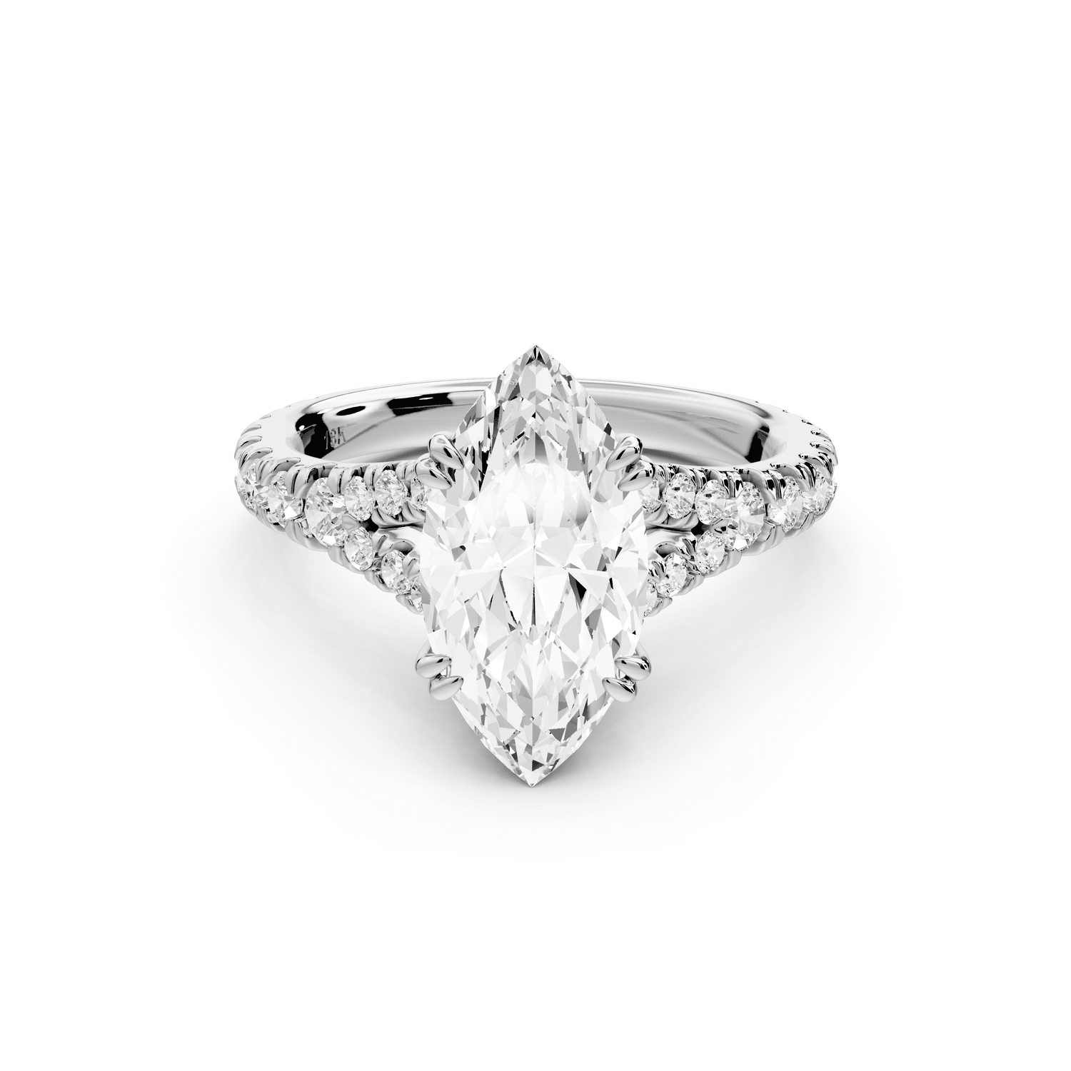 Rosalie - 2ct platinum marquise Pavé Cathedral Hidden Halo with Diamond Bridge split shank Engagement Ring - Mr. Alex Jewelry