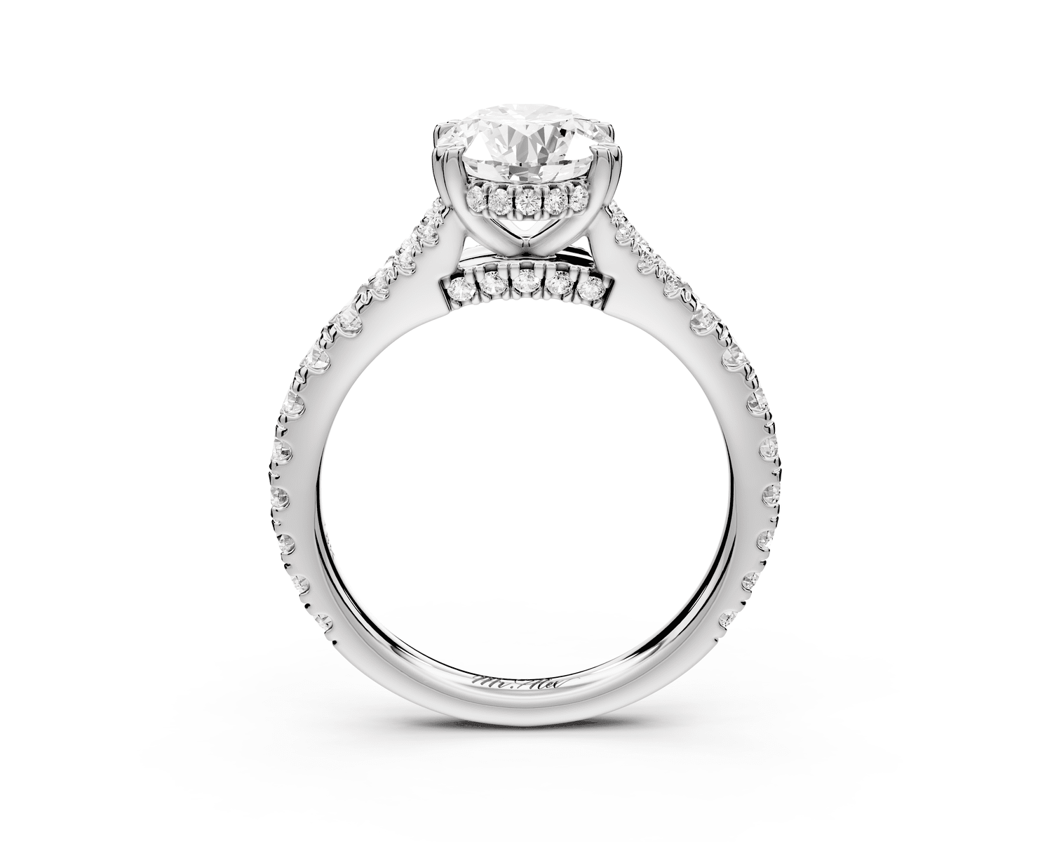 Rosalie - 2ct platinum oval Pavé Cathedral Hidden Halo with Diamond Bridge split shank Engagement Ring - Mr. Alex Jewelry