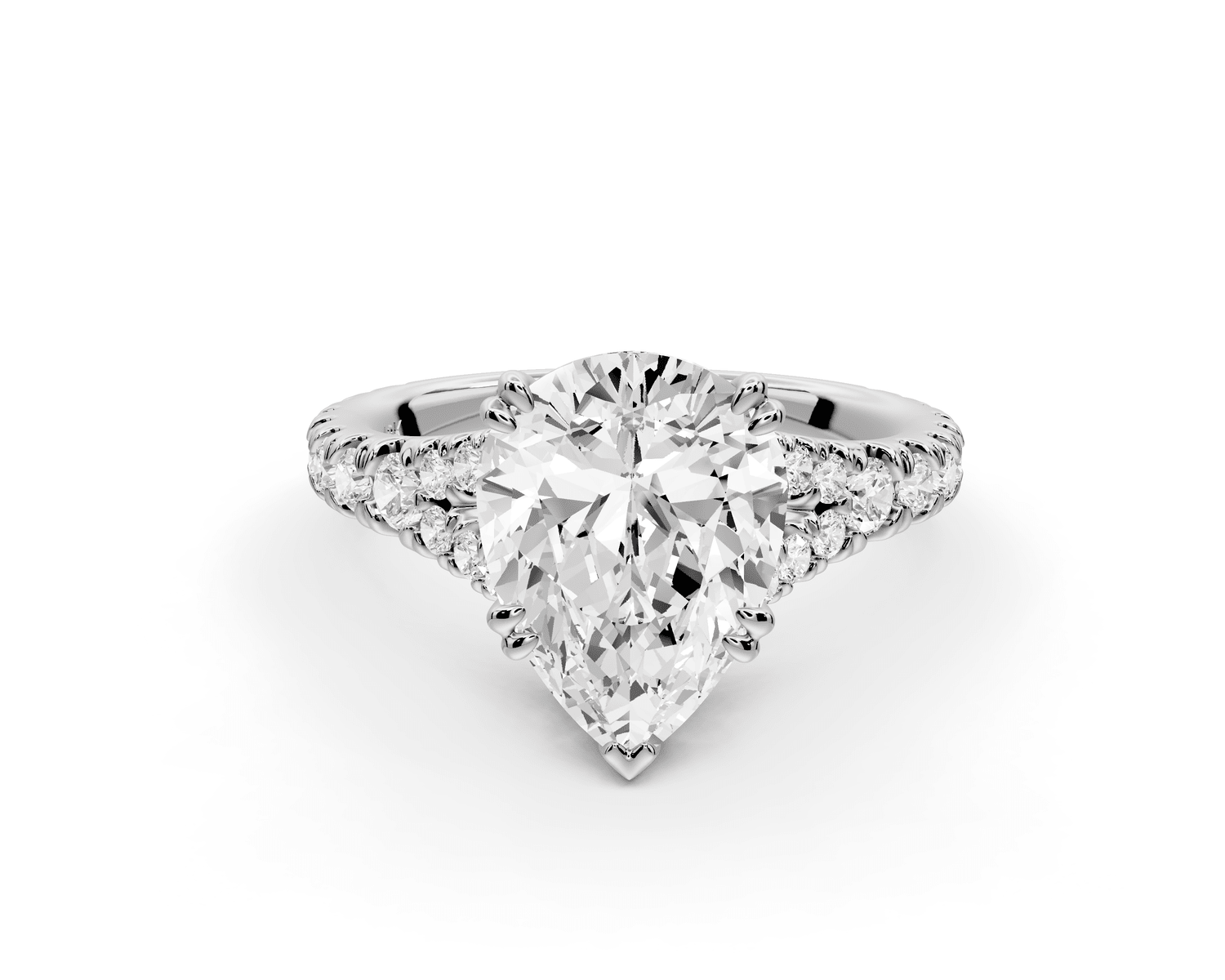 Rosalie - 2ct platinum pear Pavé Cathedral Hidden Halo with Diamond Bridge split shank Engagement Ring - Mr. Alex Jewelry