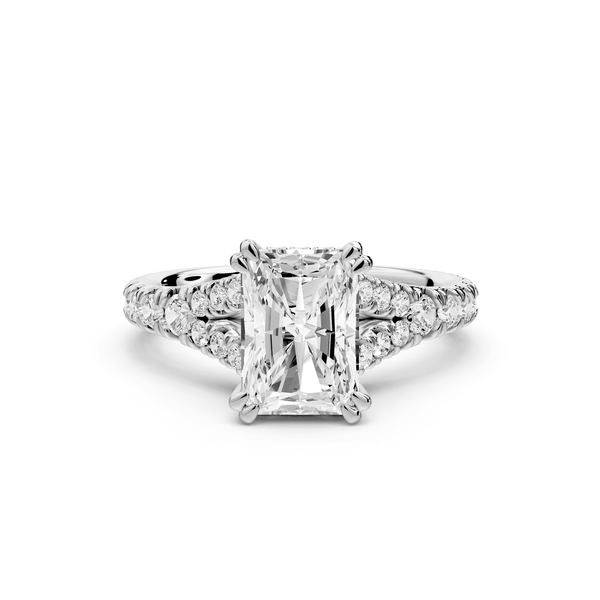 Rosalie - 2ct platinum radiant Pavé Cathedral Hidden Halo with Diamond Bridge split shank Engagement Ring - Mr. Alex Jewelry
