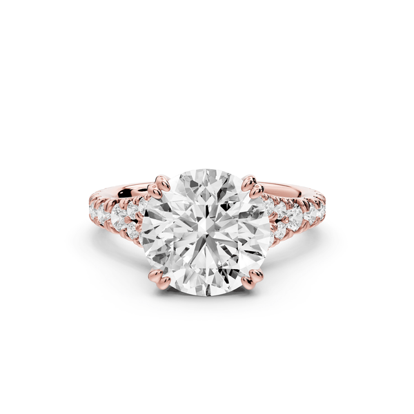 Rosalie - 3ct 14k rose gold round Pavé Cathedral Hidden Halo with Diamond Bridge split shank Engagement Ring - Mr. Alex Jewelry