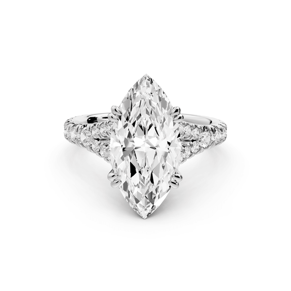 Rosalie - 3ct 14k white gold marquise Pavé Cathedral Hidden Halo with Diamond Bridge split shank Engagement Ring - Mr. Alex Jewelry