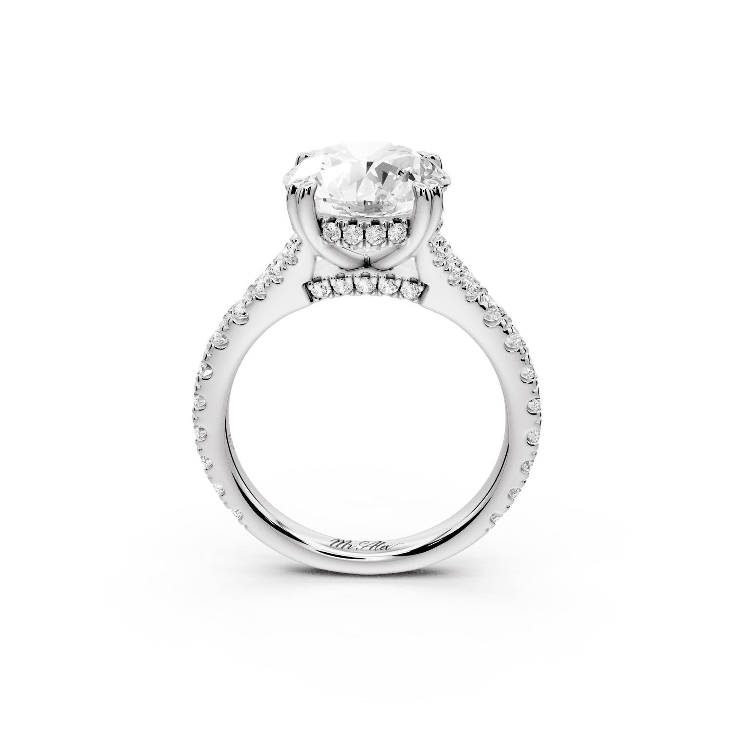 Rosalie - 3ct 14k white gold round Pavé Cathedral Hidden Halo with Diamond Bridge split shank Engagement Ring - Mr. Alex Jewelry