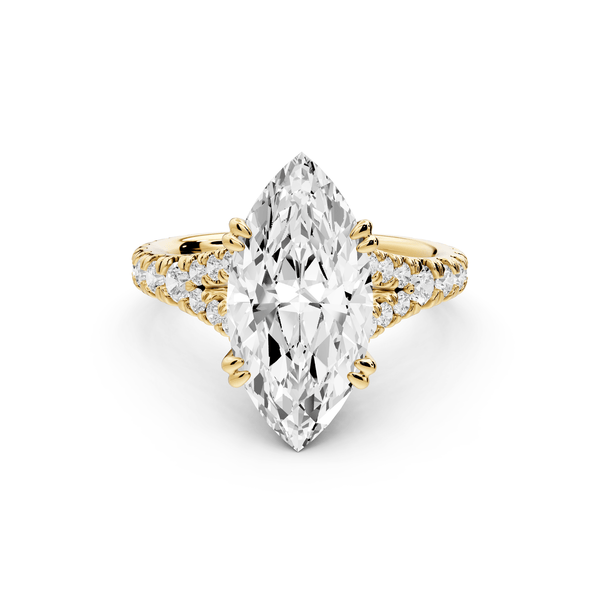 Rosalie - 3ct 14k yellow gold marquise Pavé Cathedral Hidden Halo with Diamond Bridge split shank Engagement Ring - Mr. Alex Jewelry