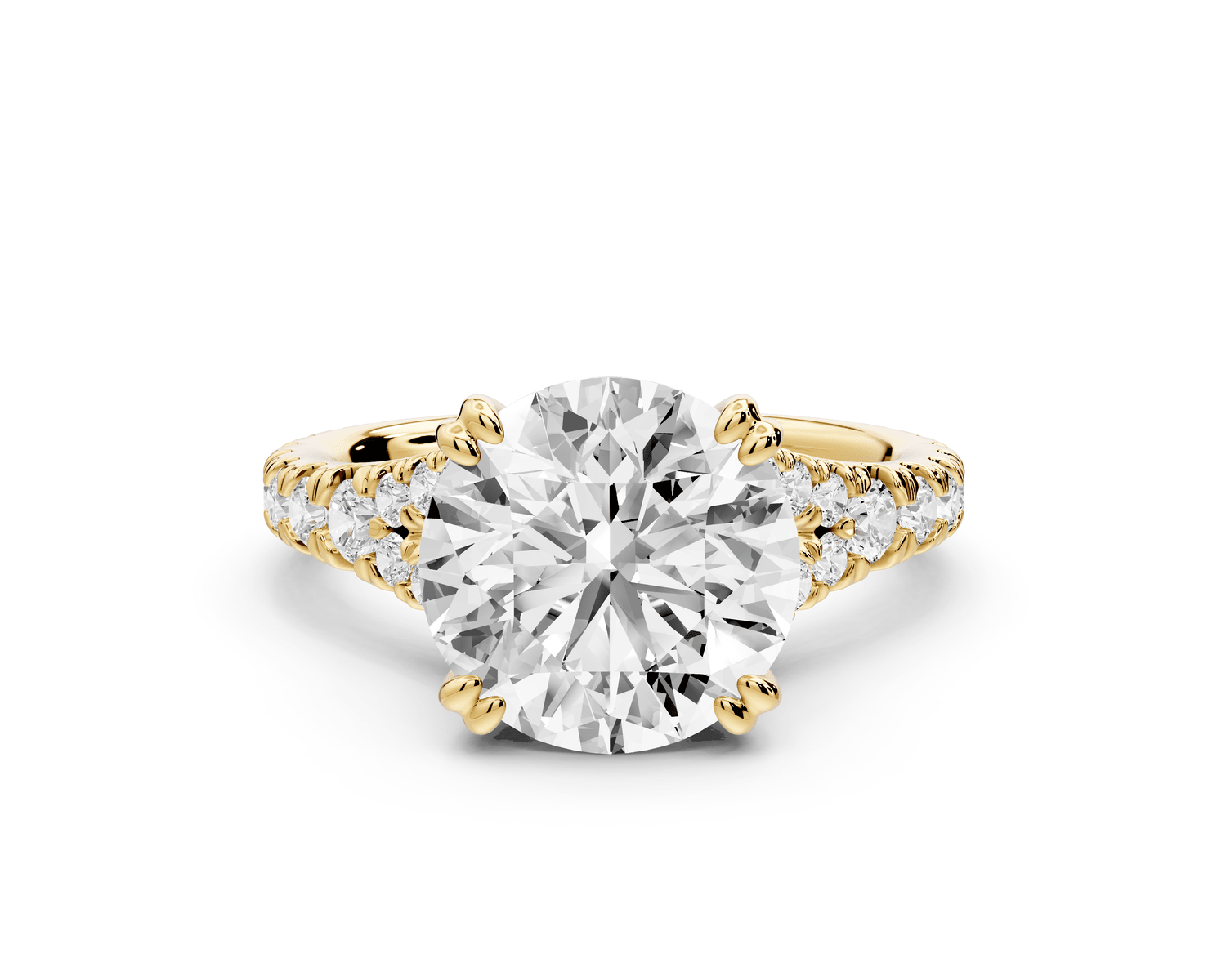 Rosalie - 3ct 14k yellow gold round Pavé Cathedral Hidden Halo with Diamond Bridge split shank Engagement Ring - Mr. Alex Jewelry