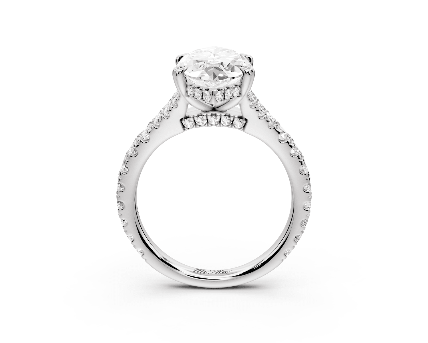 Rosalie - 3ct 18k white gold marquise Pavé Cathedral Hidden Halo with Diamond Bridge split shank Engagement Ring - Mr. Alex Jewelry