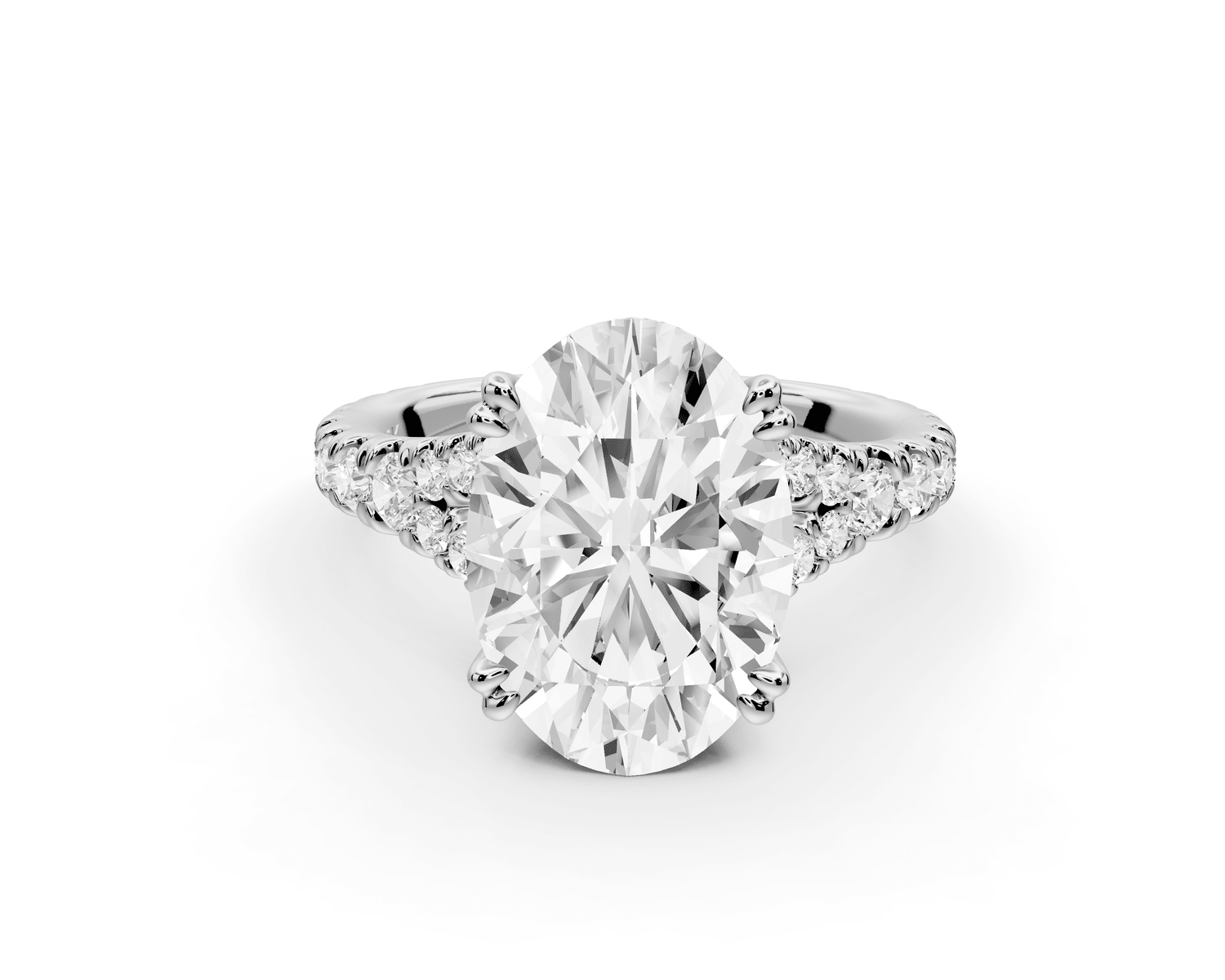 Rosalie - 3ct 18k white gold oval Pavé Cathedral Hidden Halo with Diamond Bridge split shank Engagement Ring - Mr. Alex Jewelry