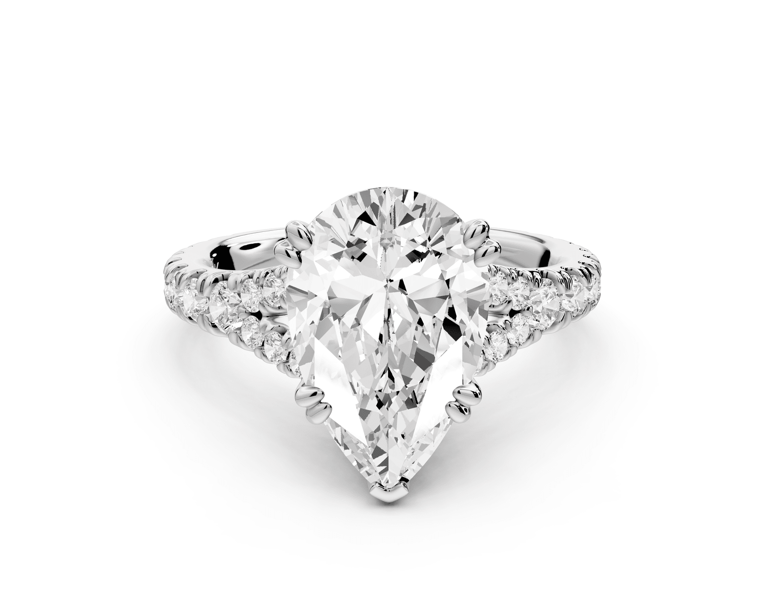 Rosalie - 3ct 18k white gold pear Pavé Cathedral Hidden Halo with Diamond Bridge split shank Engagement Ring - Mr. Alex Jewelry