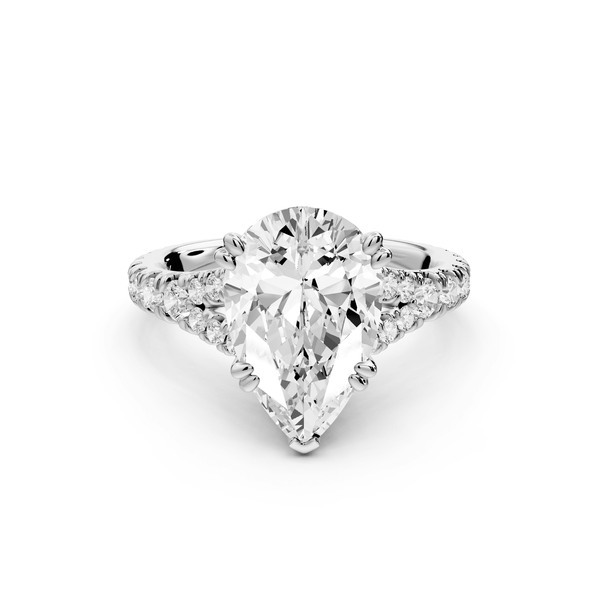 Rosalie - 3ct 18k white gold pear Pavé Cathedral Hidden Halo with Diamond Bridge split shank Engagement Ring - Mr. Alex Jewelry