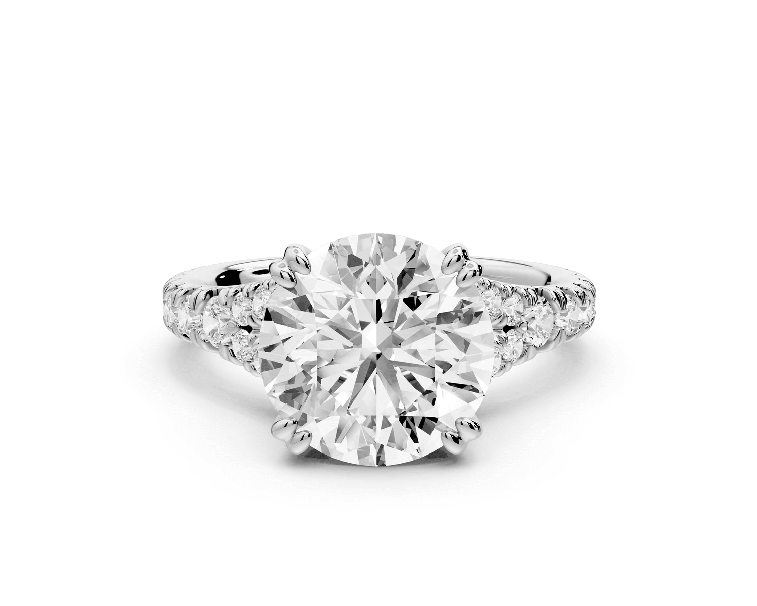 Rosalie - 3ct 18k white gold round Pavé Cathedral Hidden Halo with Diamond Bridge split shank Engagement Ring - Mr. Alex Jewelry