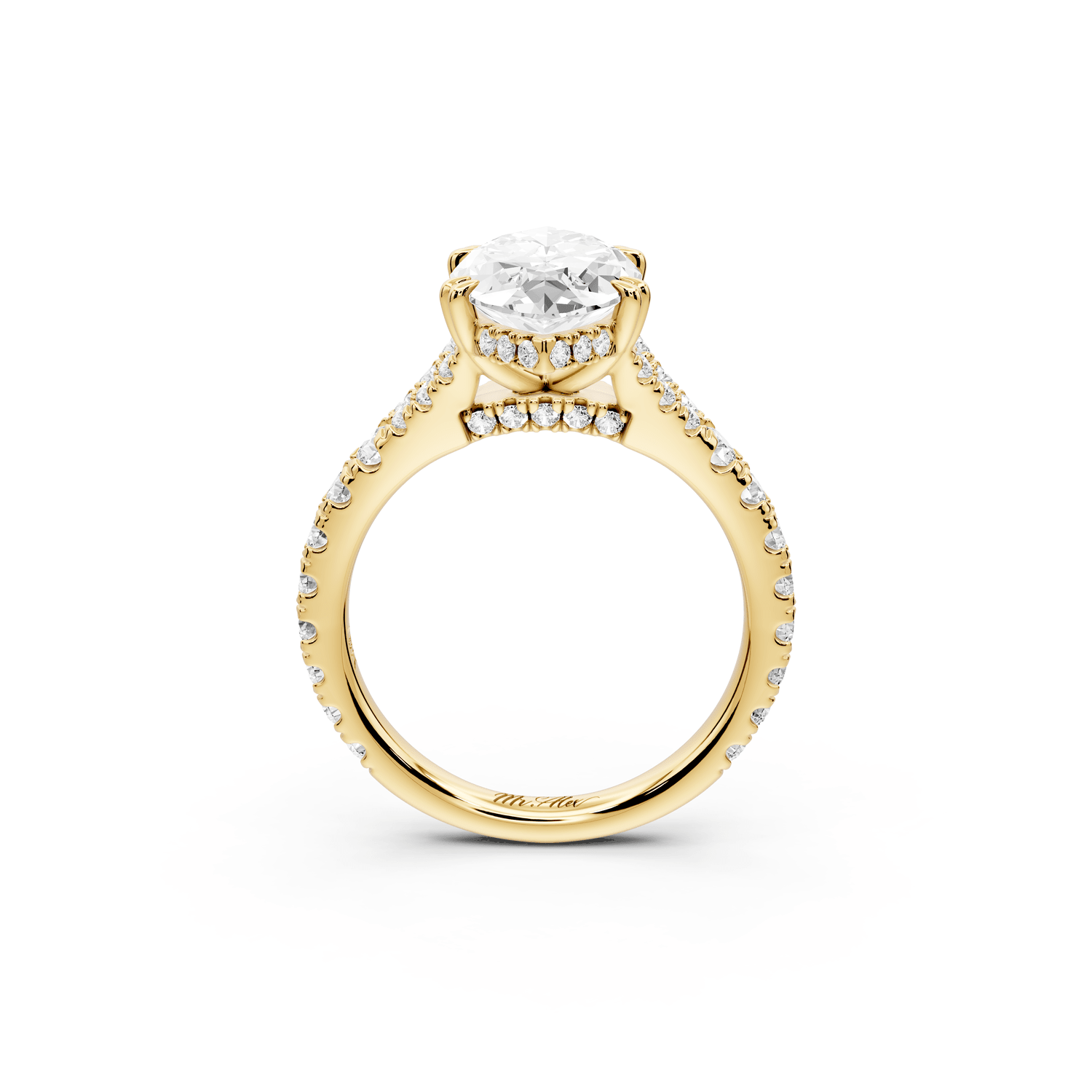 Rosalie - 3ct 18k yellow gold marquise Pavé Cathedral Hidden Halo with Diamond Bridge split shank Engagement Ring - Mr. Alex Jewelry
