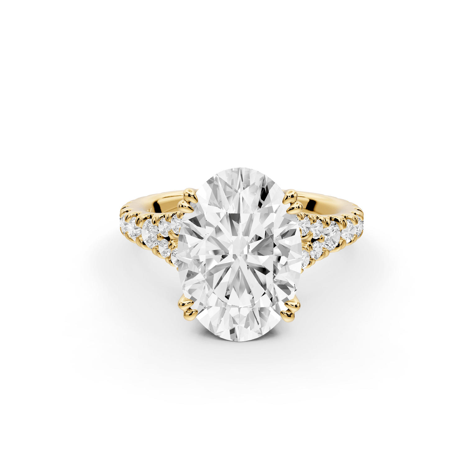 Rosalie - 3ct 18k yellow gold oval Pavé Cathedral Hidden Halo with Diamond Bridge split shank Engagement Ring - Mr. Alex Jewelry