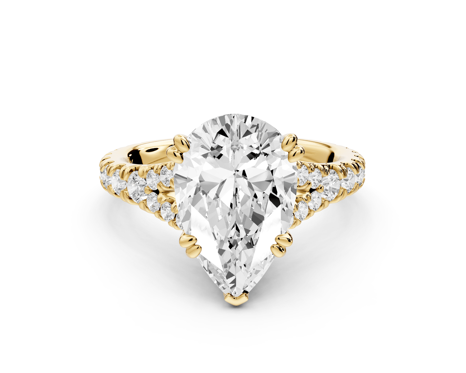 Rosalie - 3ct 18k yellow gold pear Pavé Cathedral Hidden Halo with Diamond Bridge split shank Engagement Ring - Mr. Alex Jewelry