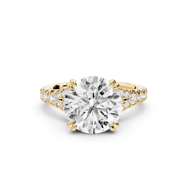 Rosalie - 3ct 18k yellow gold round Pavé Cathedral Hidden Halo with Diamond Bridge split shank Engagement Ring - Mr. Alex Jewelry