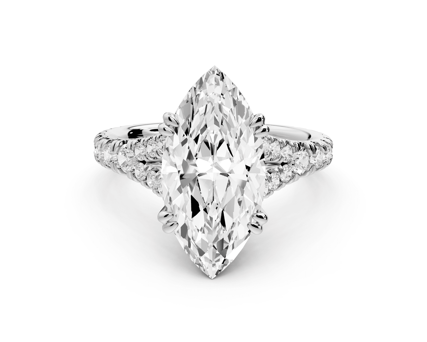Rosalie - 3ct platinum marquise Pavé Cathedral Hidden Halo with Diamond Bridge split shank Engagement Ring - Mr. Alex Jewelry