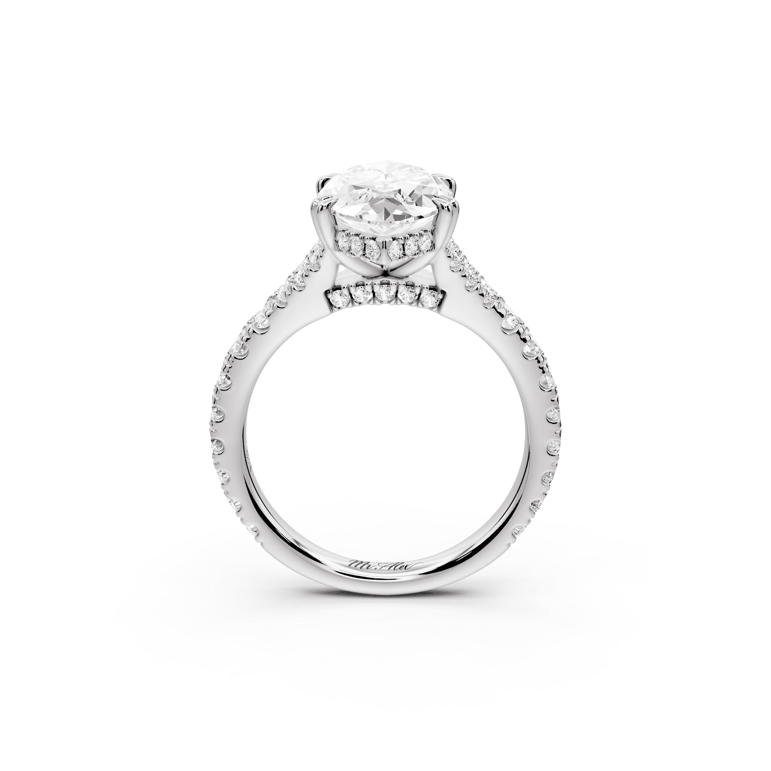 Rosalie - 3ct platinum marquise Pavé Cathedral Hidden Halo with Diamond Bridge split shank Engagement Ring - Mr. Alex Jewelry