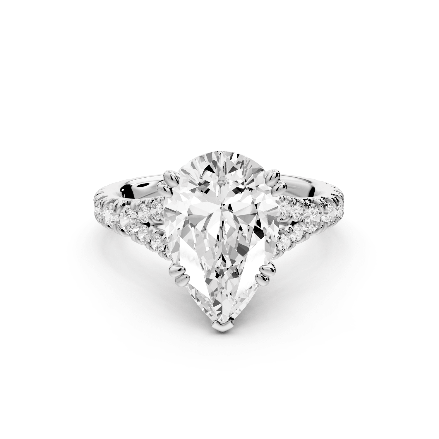Rosalie - 3ct platinum pear Pavé Cathedral Hidden Halo with Diamond Bridge split shank Engagement Ring - Mr. Alex Jewelry