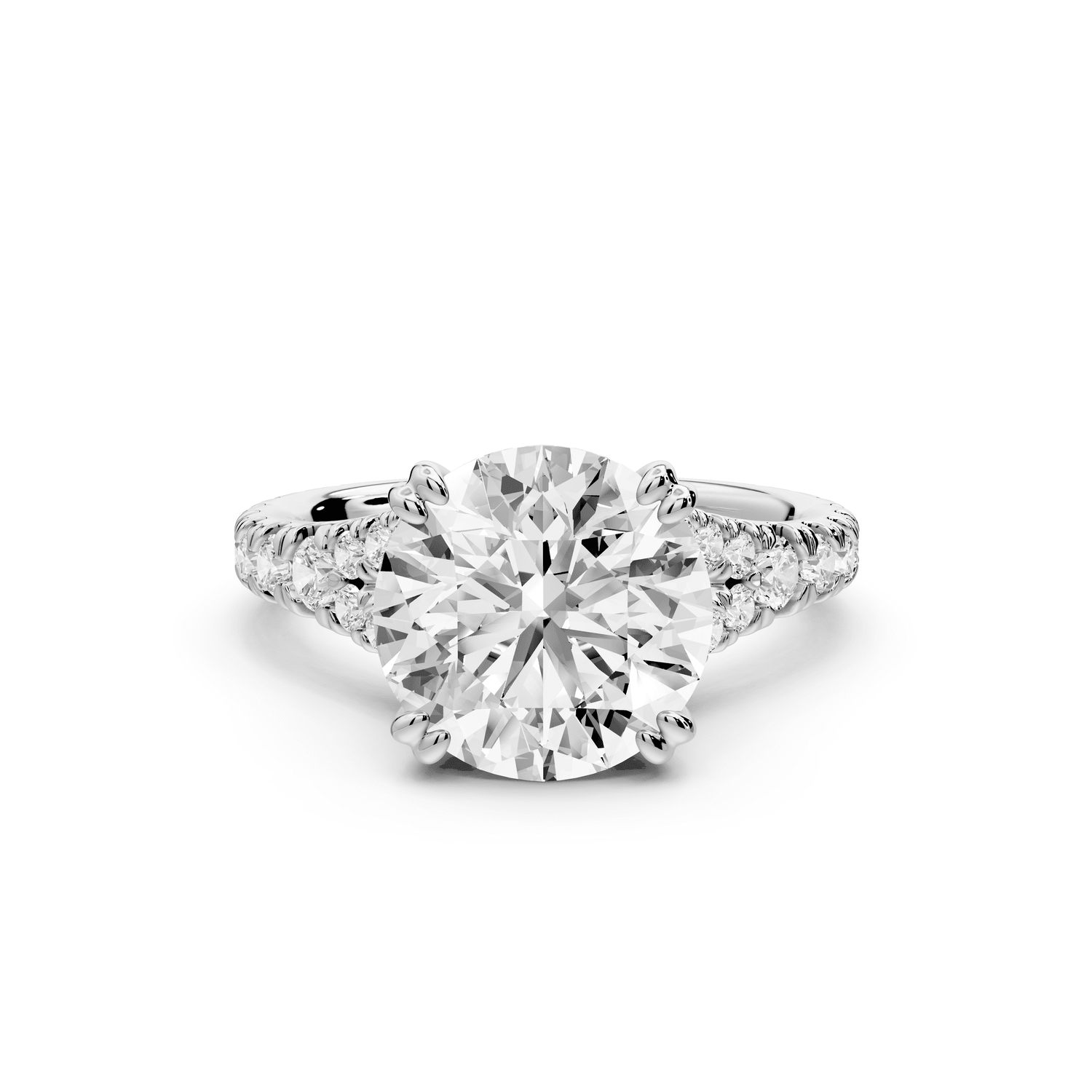 Rosalie - 3ct platinum round Pavé Cathedral Hidden Halo with Diamond Bridge split shank Engagement Ring - Mr. Alex Jewelry