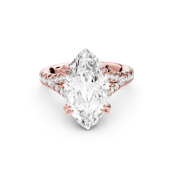 Rosalie - 4ct 14k rose gold marquise Pavé Cathedral Hidden Halo with Diamond Bridge split shank Engagement Ring - Mr. Alex Jewelry