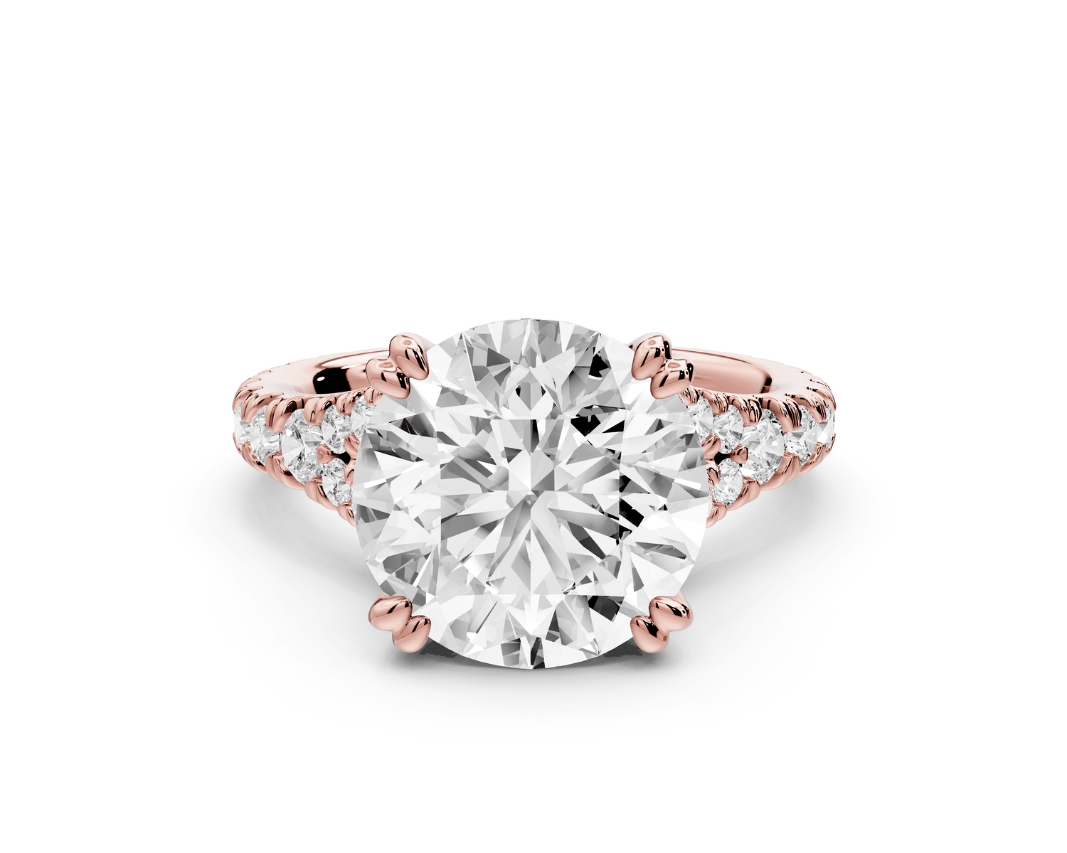 Rosalie - 4ct 14k rose gold round Pavé Cathedral Hidden Halo with Diamond Bridge split shank Engagement Ring - Mr. Alex Jewelry