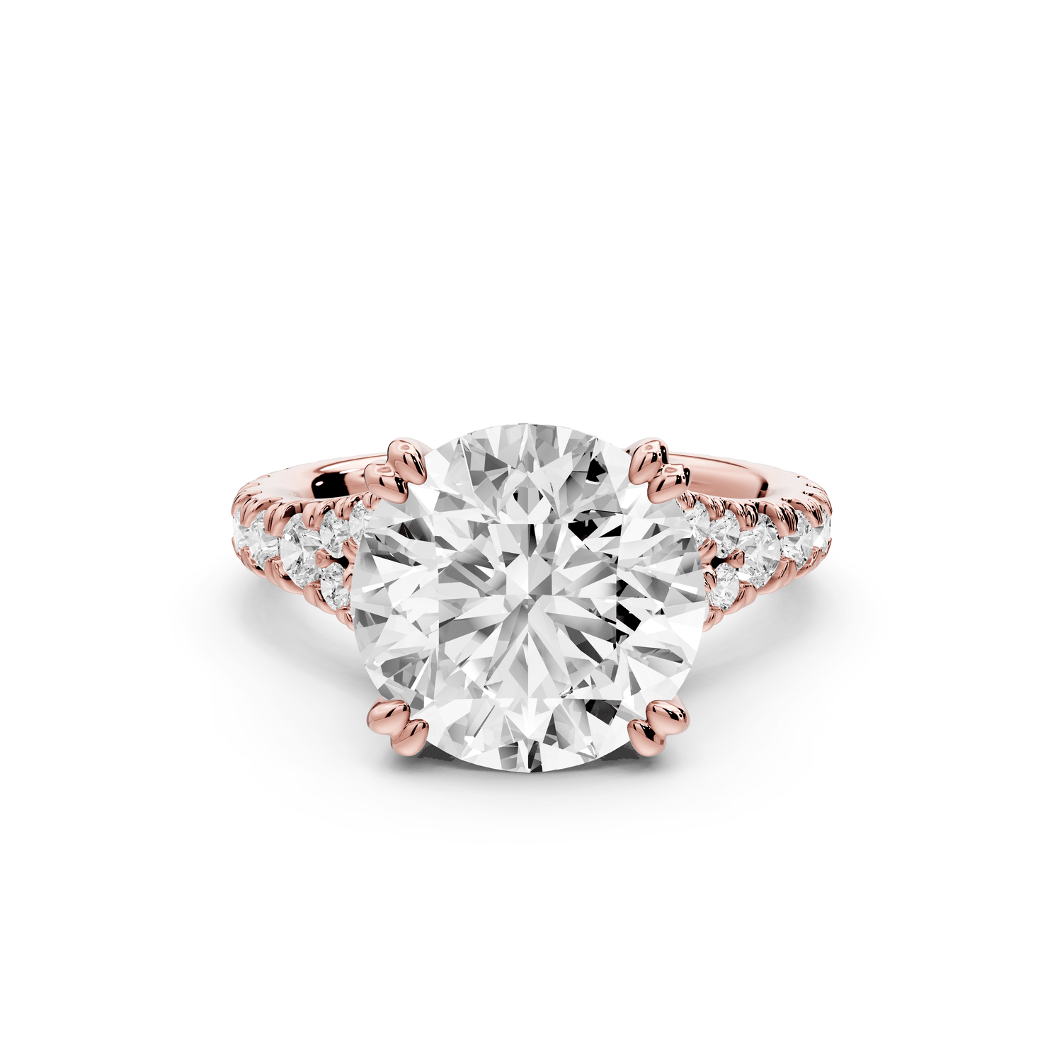 Rosalie - 4ct 14k rose gold round Pavé Cathedral Hidden Halo with Diamond Bridge split shank Engagement Ring - Mr. Alex Jewelry
